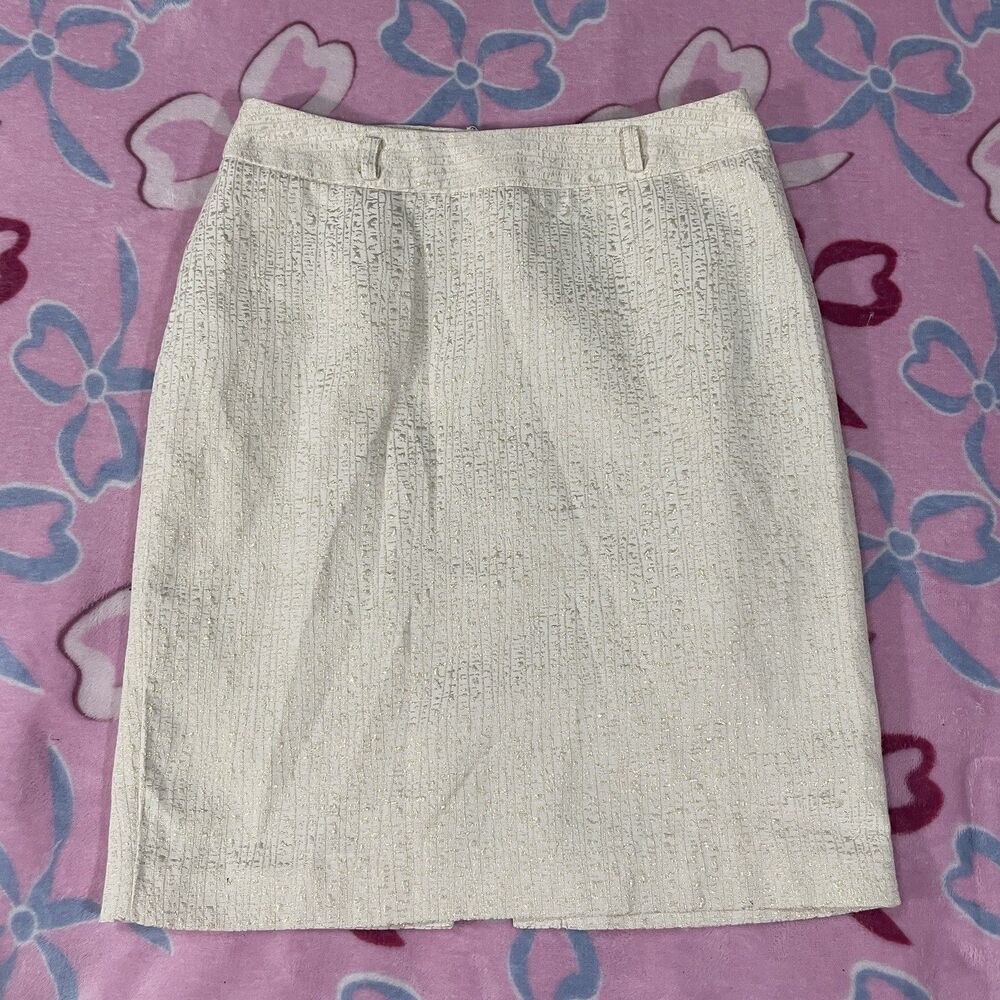 Worthington Petite Size 4 Coquette Ivory Metallic Gold Midi Skirt